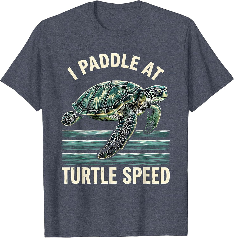 I Paddle At Turtle Speed Woodcut Engraving Sea Turtle Lover T-Shirt - Heather Blue