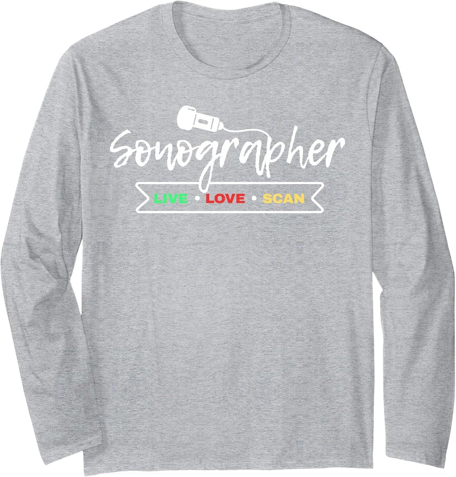 Retro Sonographer Ultrasound Sonography Technician Long Sleeve T-Shirt - Adult Unisex Heather Grey