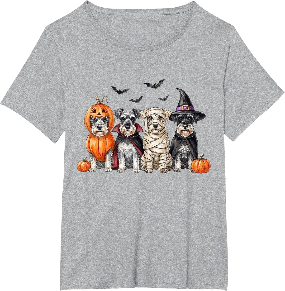 Halloween Schnauzer Squad Pumpkin Vampire Mummy Witch Dog T-Shirt - Heather Grey