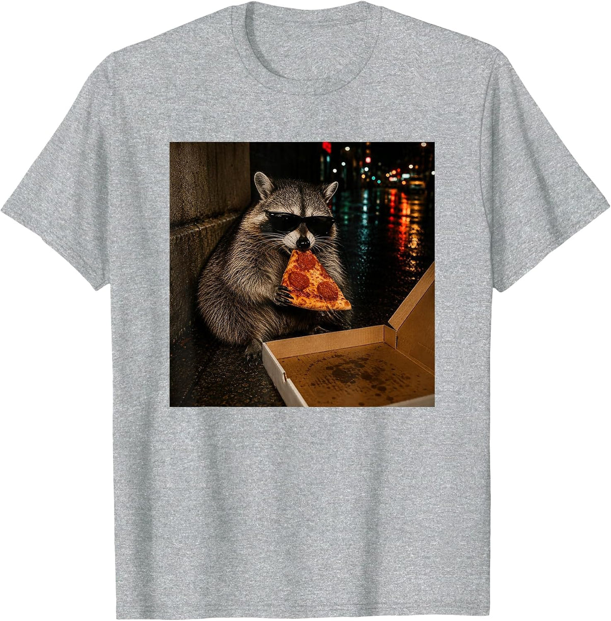 Funny Raccoon Eating Pizza Cool Trash Panda Food Lover Tee T-Shirt - Heather Grey