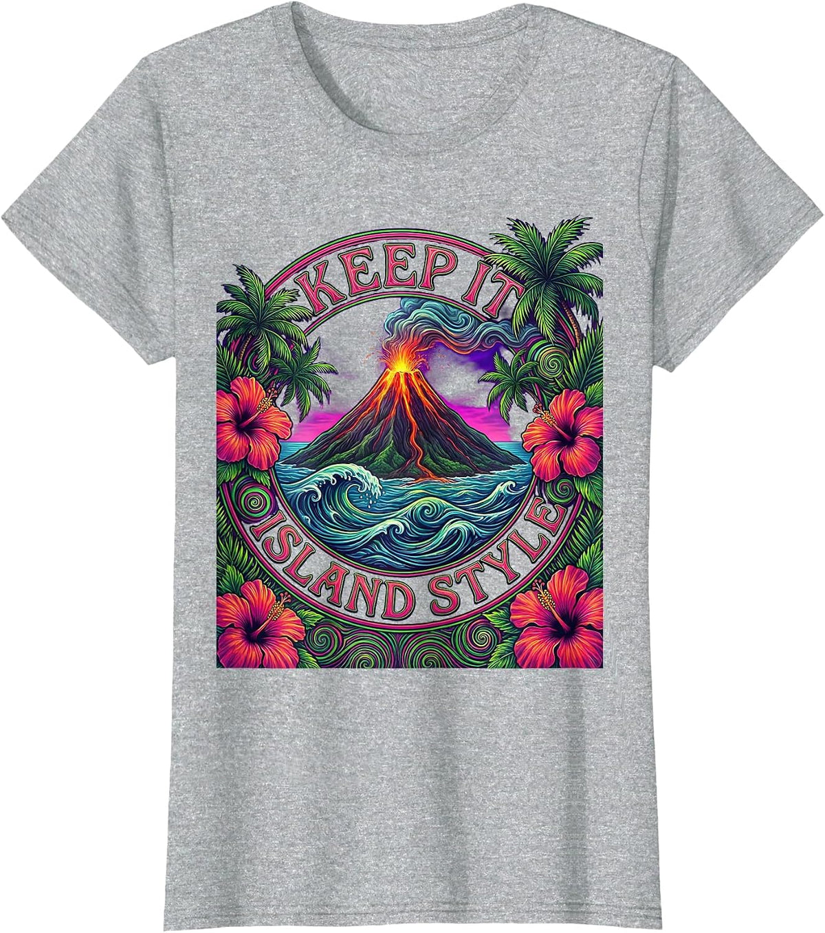 Keep It Island Style Hawaiian Graphic Design T-Shirt - Heather Grey