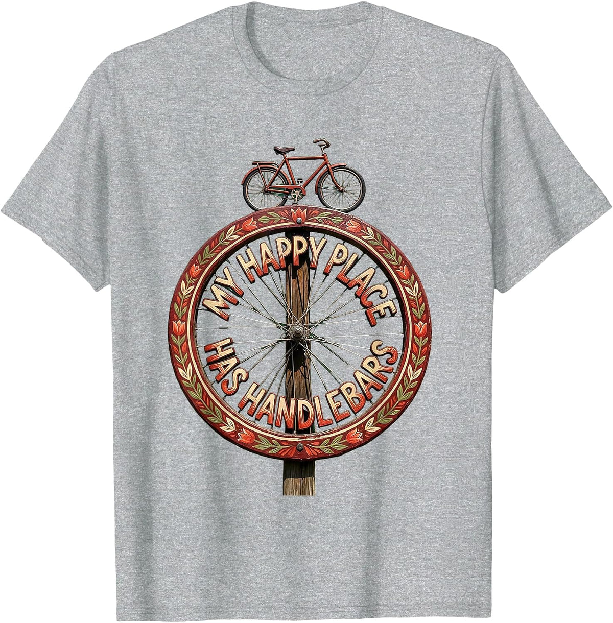 Men's My Happy Place Has Handlebars Cycling Design T-Shirt - Heather Grey