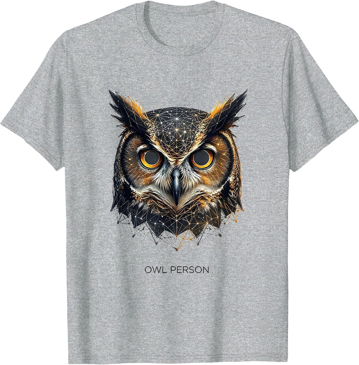 Men's Owl Person Geometric Constellation Animal Line Art T-Shirt - Heather Grey