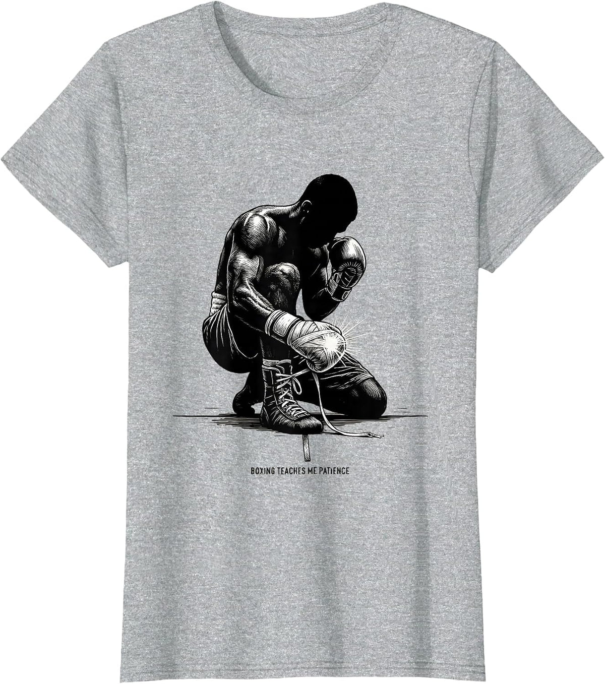 Women's Boxing Teaches Me Patience Scratchboard Boxer Gift Boxing T-Shirt - Heather Grey