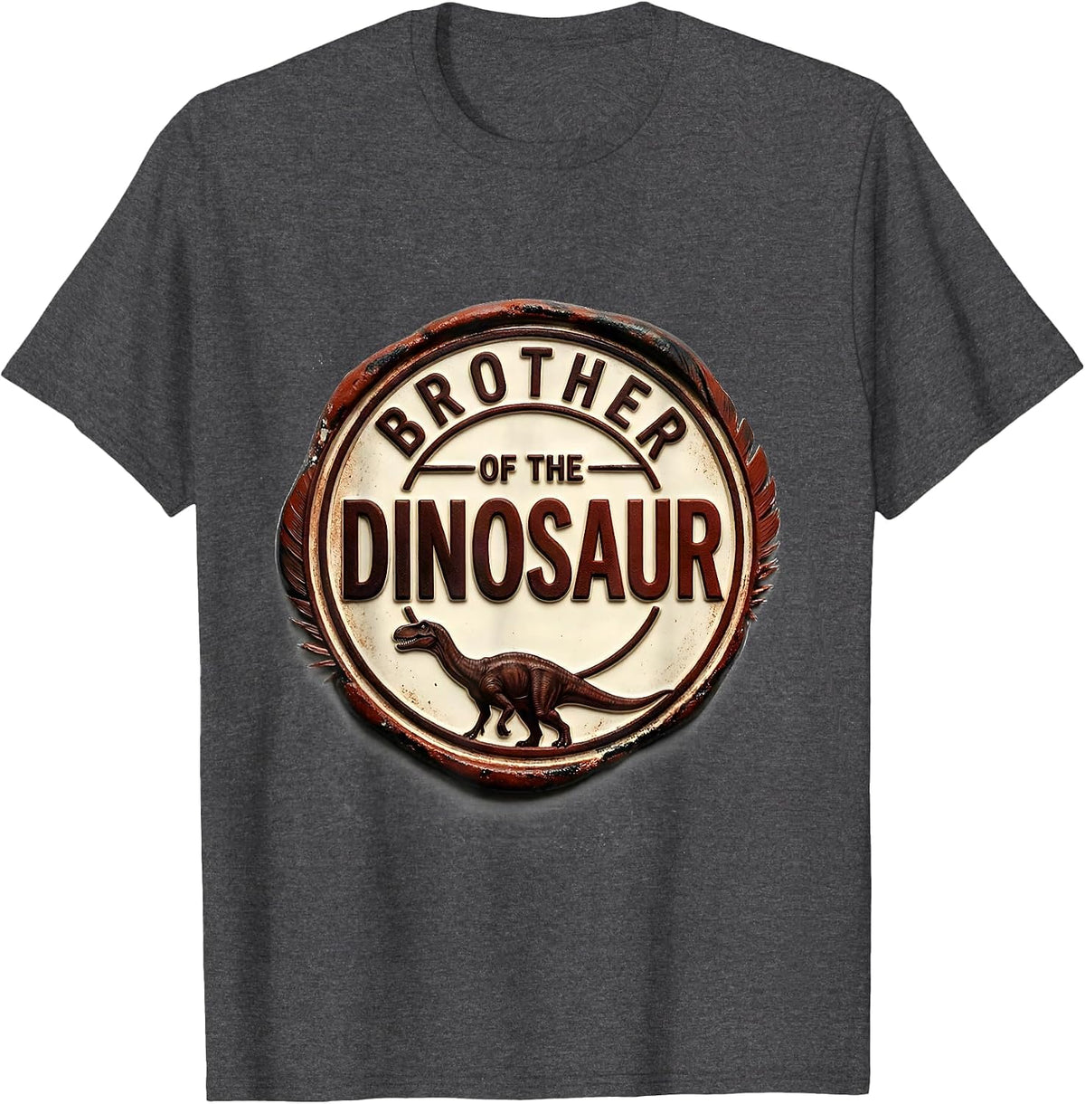 Brother of the Dinosaur Rubber Stamp Halloween Family T-Shirt - Dark Heather Grey