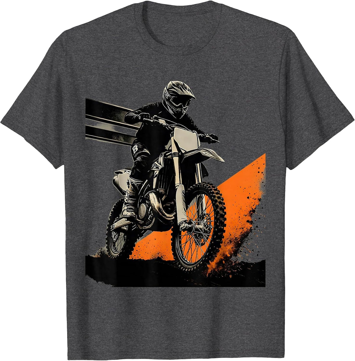 Motocross Rider Dirt Bike Starting Gate Biker T-Shirt - Dark Heather Grey
