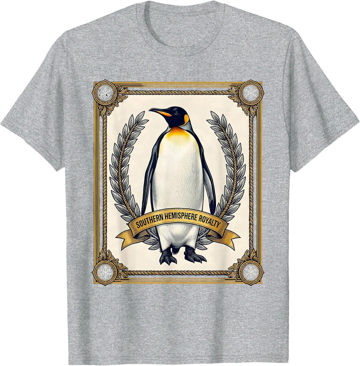 Men's Southern Hemisphere Royalty Penguin Design T-Shirt - Heather Grey