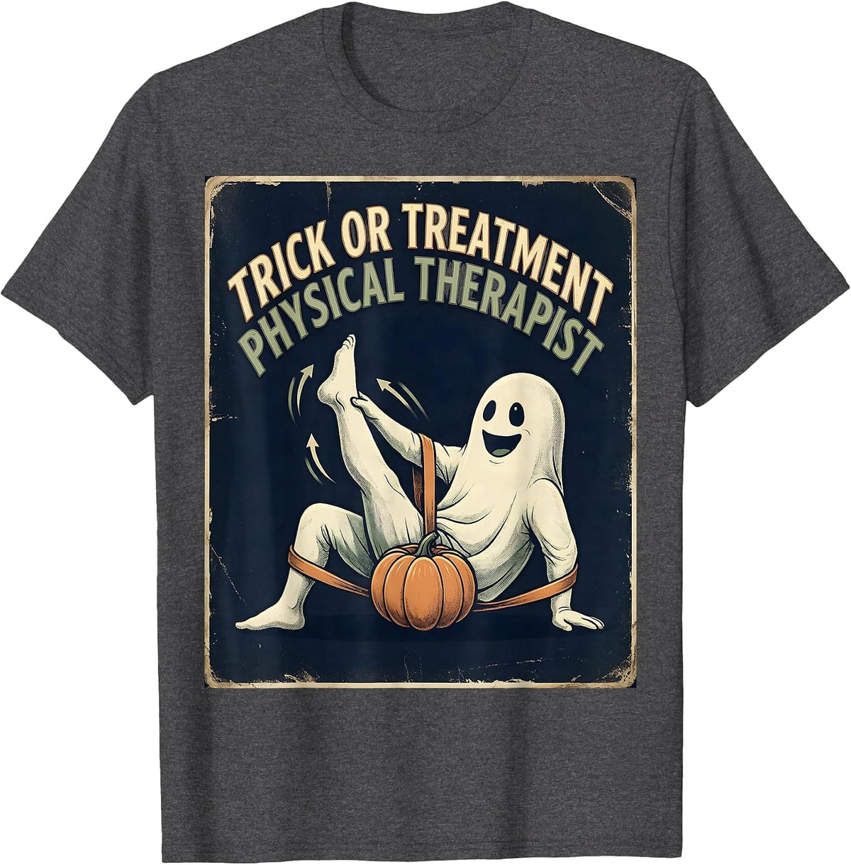 Men's Trick Or Treatment Physical Therapist Vintage Halloween PT T-Shirt - Dark Heather Grey
