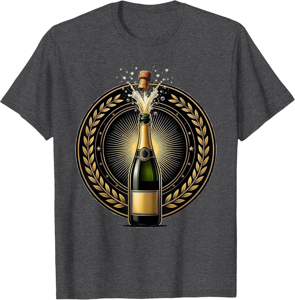 Happy Birthday Champagne Pop Celebration Graphic T-Shirt - Dark Heather Grey