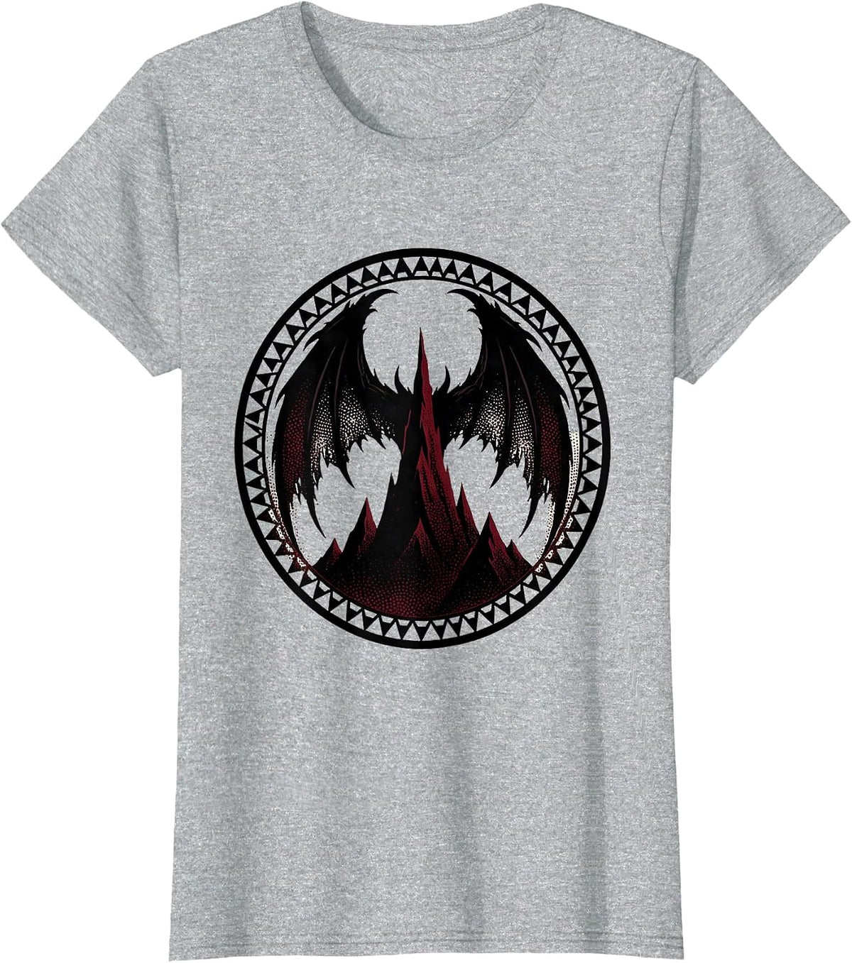 Women's Demon Wings Over Mountain Peaks Metal Graphic T-Shirt - Heather Grey