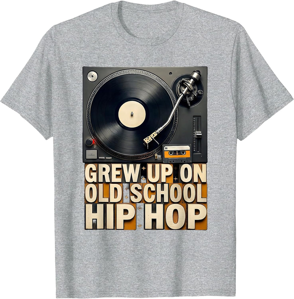 Men's Grew Up On Old School Hip Hop Retro Cassette Rap Nostalgia T-Shirt - Heather Grey