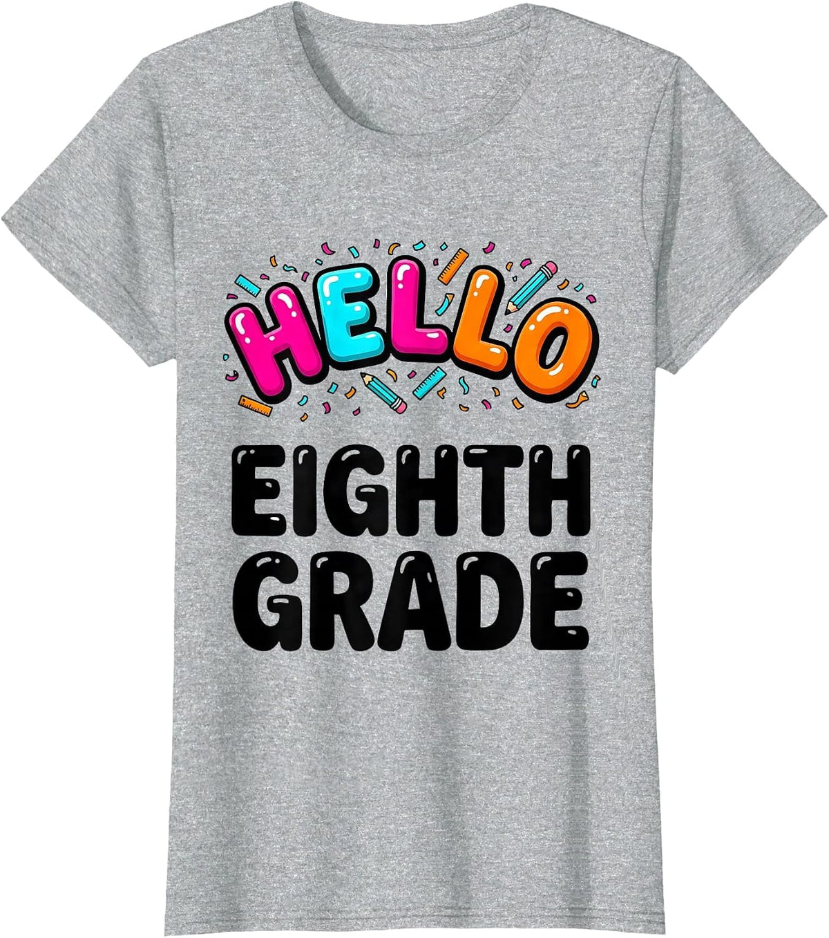 Hello Eighth Grade Cute Preppy Back To School Girls T-Shirt - Heather Grey