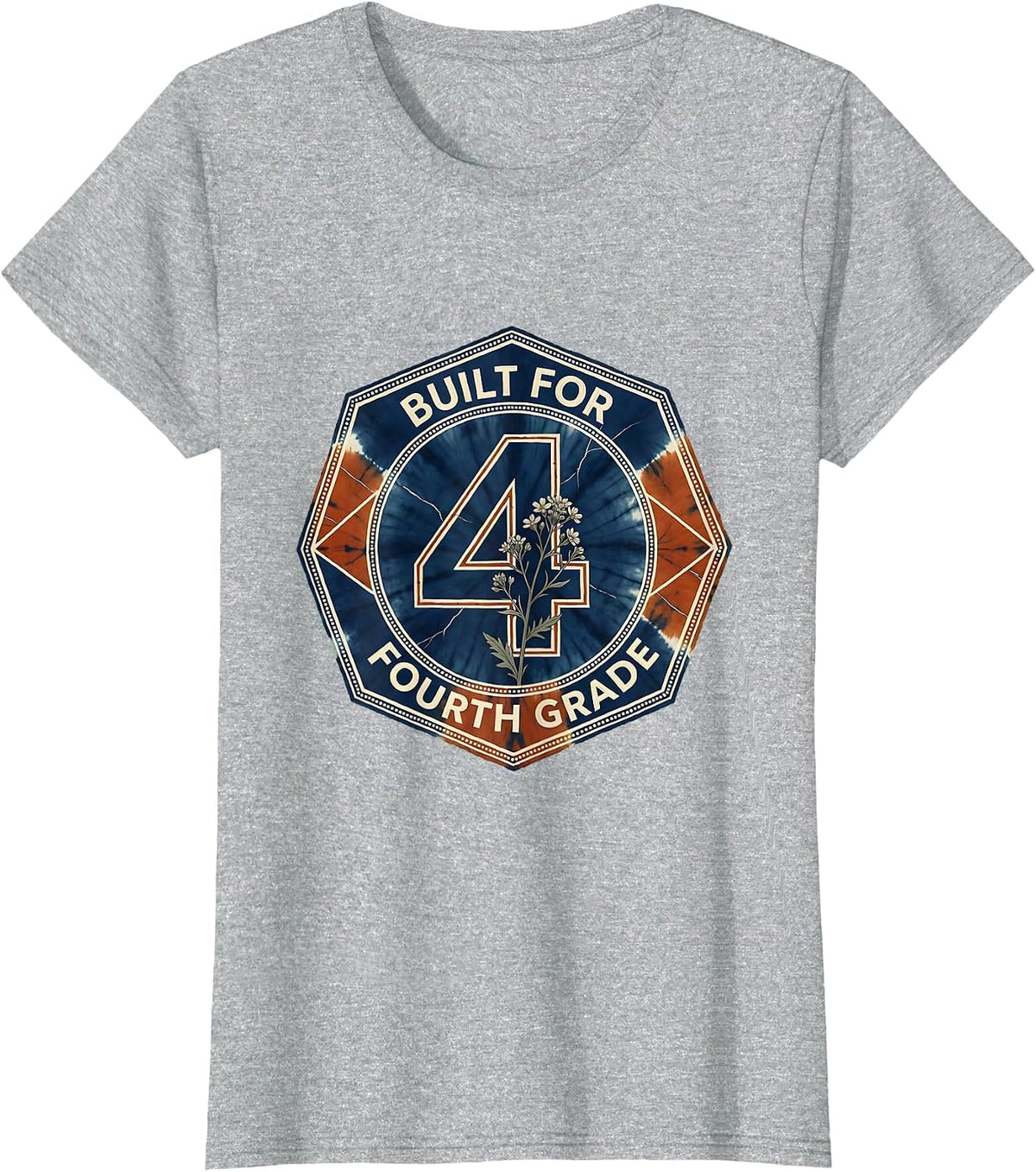 Built For Fourth Grade Retro Teacher Wildflower T-Shirt - Heather Grey