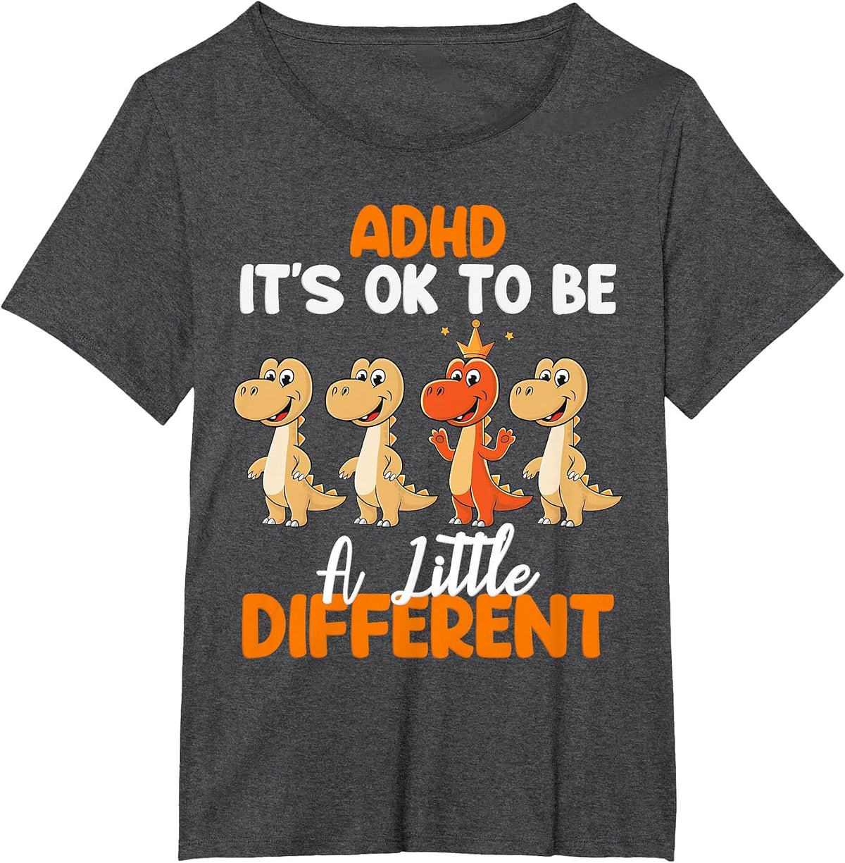 ADHD Awareness Dinosaur Kid Boys Month ADHD Embrace T-Shirt - Dark Heather Grey
