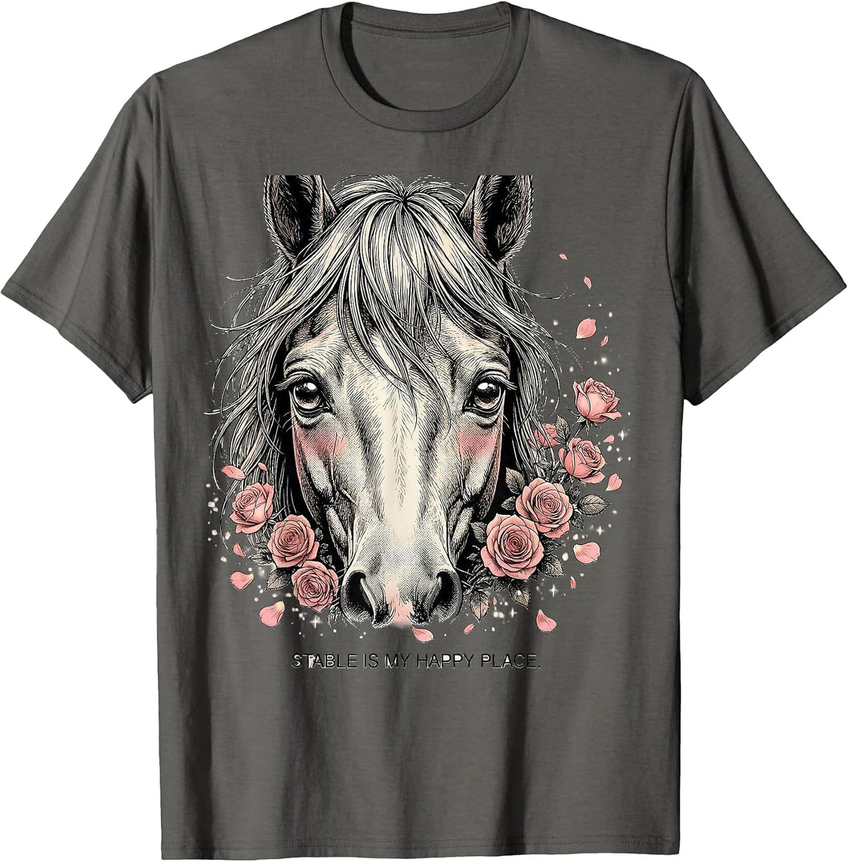 Men's Stable Is My Happy Place Horse Lover Design T-Shirt - Asphalt Grey