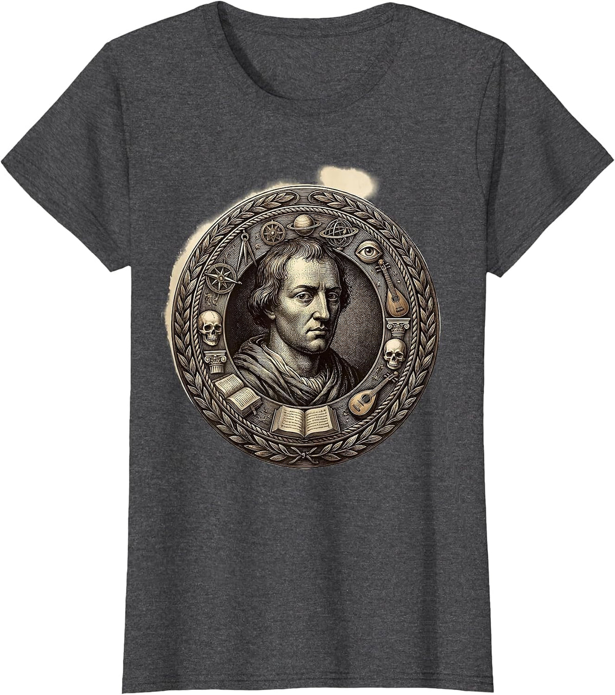 Women's Renaissance Polymath Floating Symbols of Knowledge T-Shirt - Dark Heather Grey