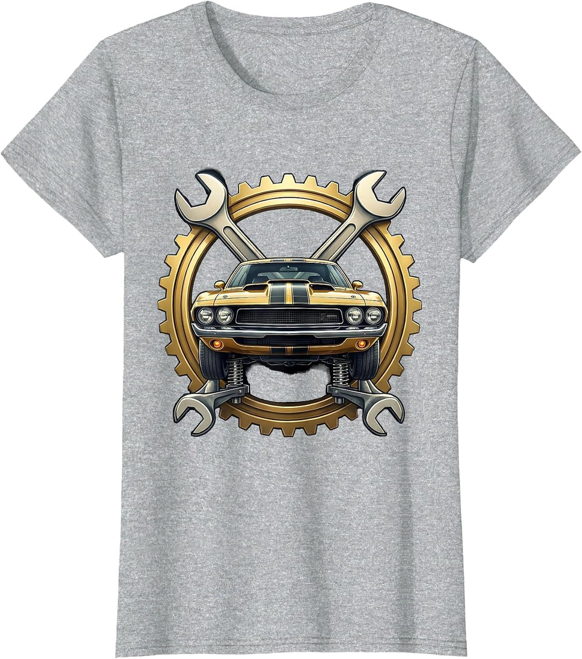 Classic Muscle Car on Jack Stands Mechanic Graphic T-Shirt - Heather Grey