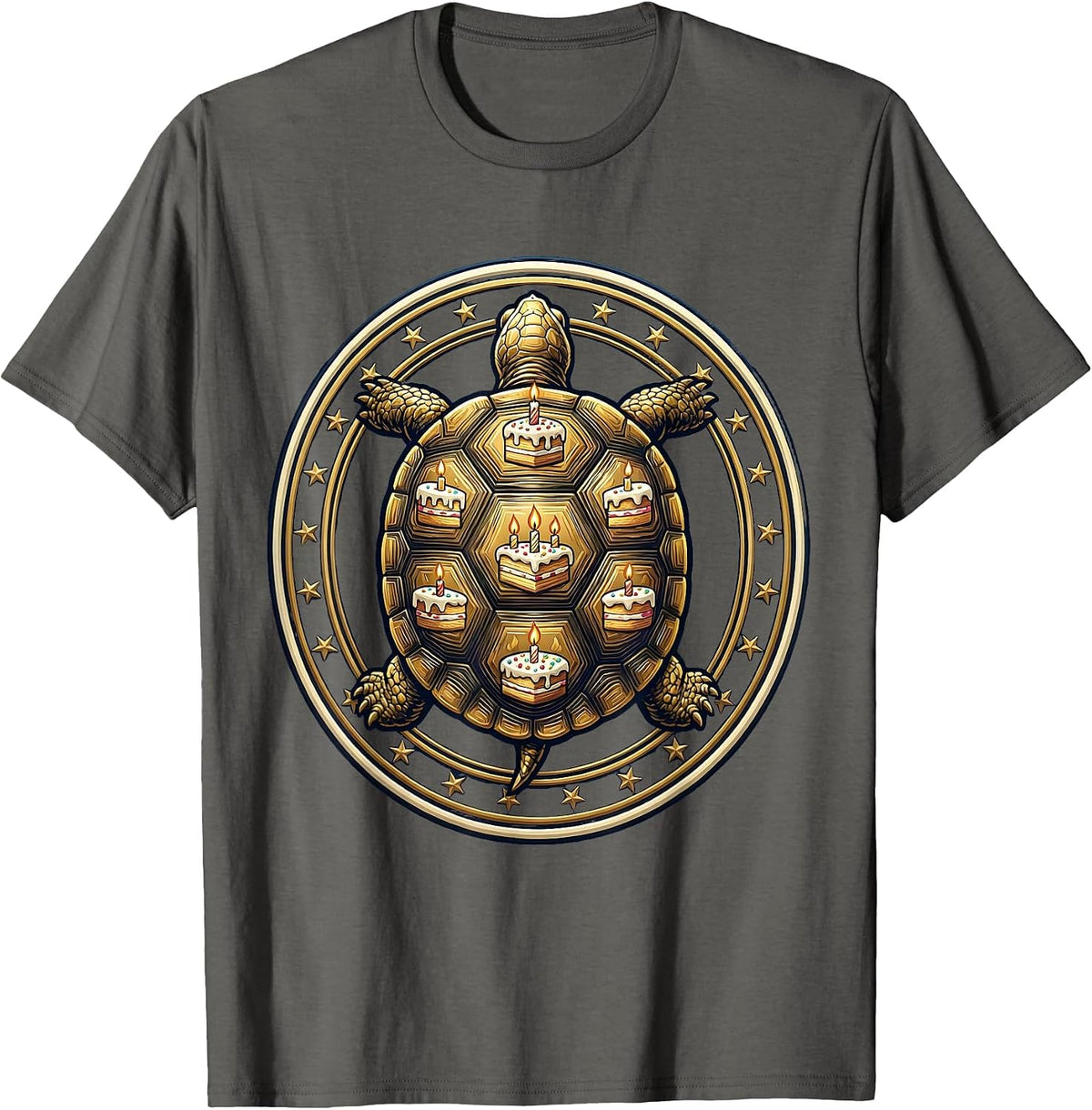 Birthday Turtle Cake Shell Graphic T-Shirt - Asphalt Grey