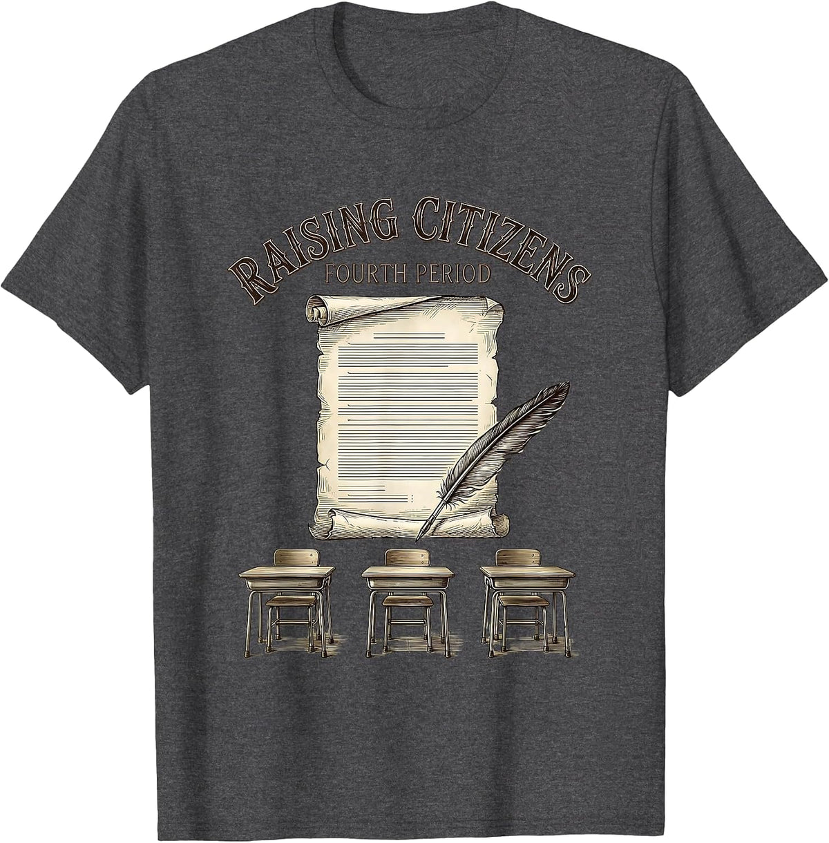 Raising Citizens Fourth Period Vintage Social Studies T-Shirt - Dark Heather Grey