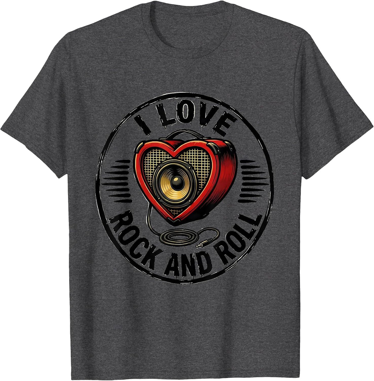 I Love Rock And Roll Tattoo Rock Fan Heavy Metal Music Lover T-Shirt - Dark Heather Grey