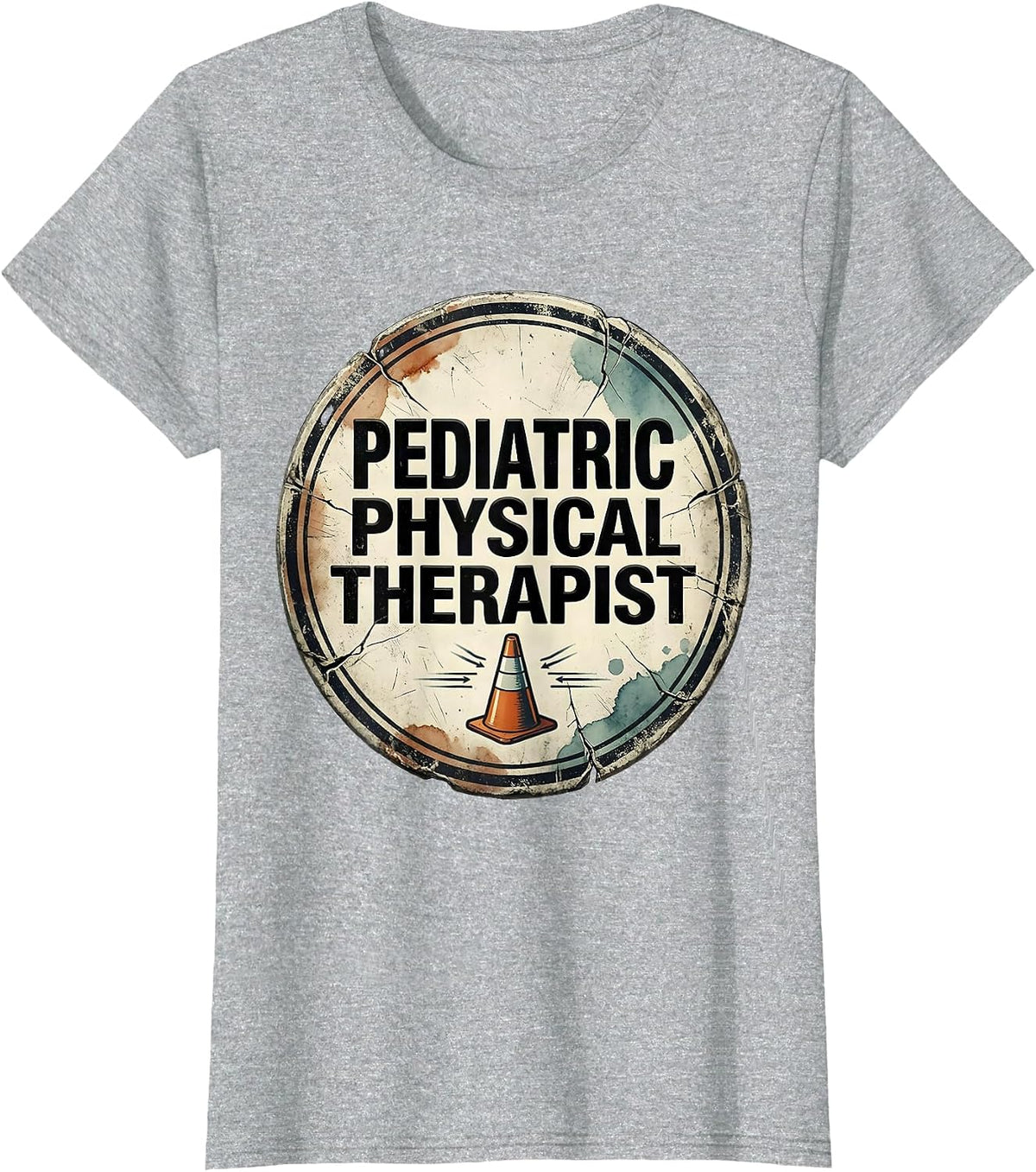Pediatric Physical Therapist Distressed Therapy Cone OT PT T-Shirt - Heather Grey