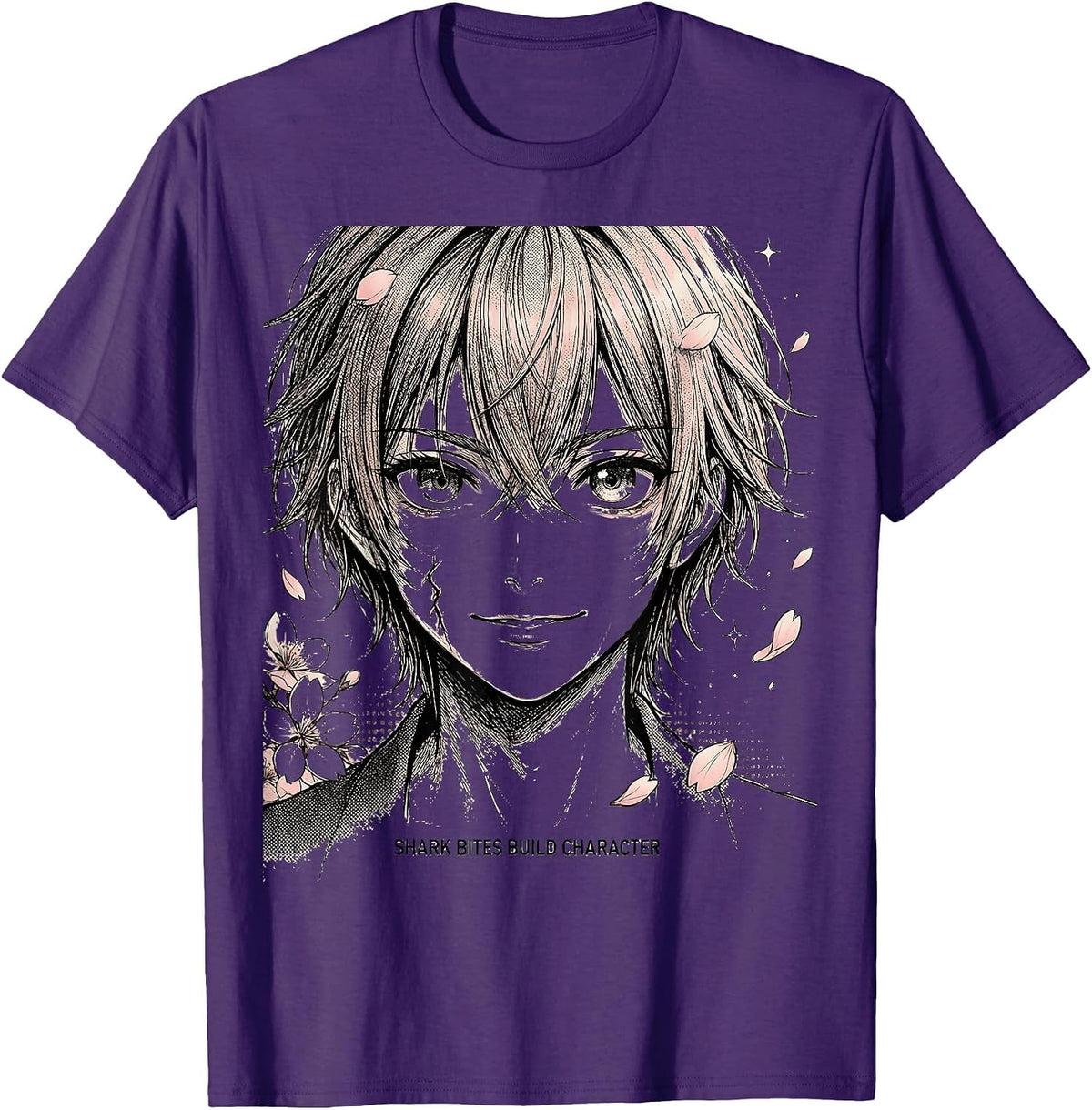 Men's Shark Bites Build Character Funny Ocean Design T-Shirt - Purple