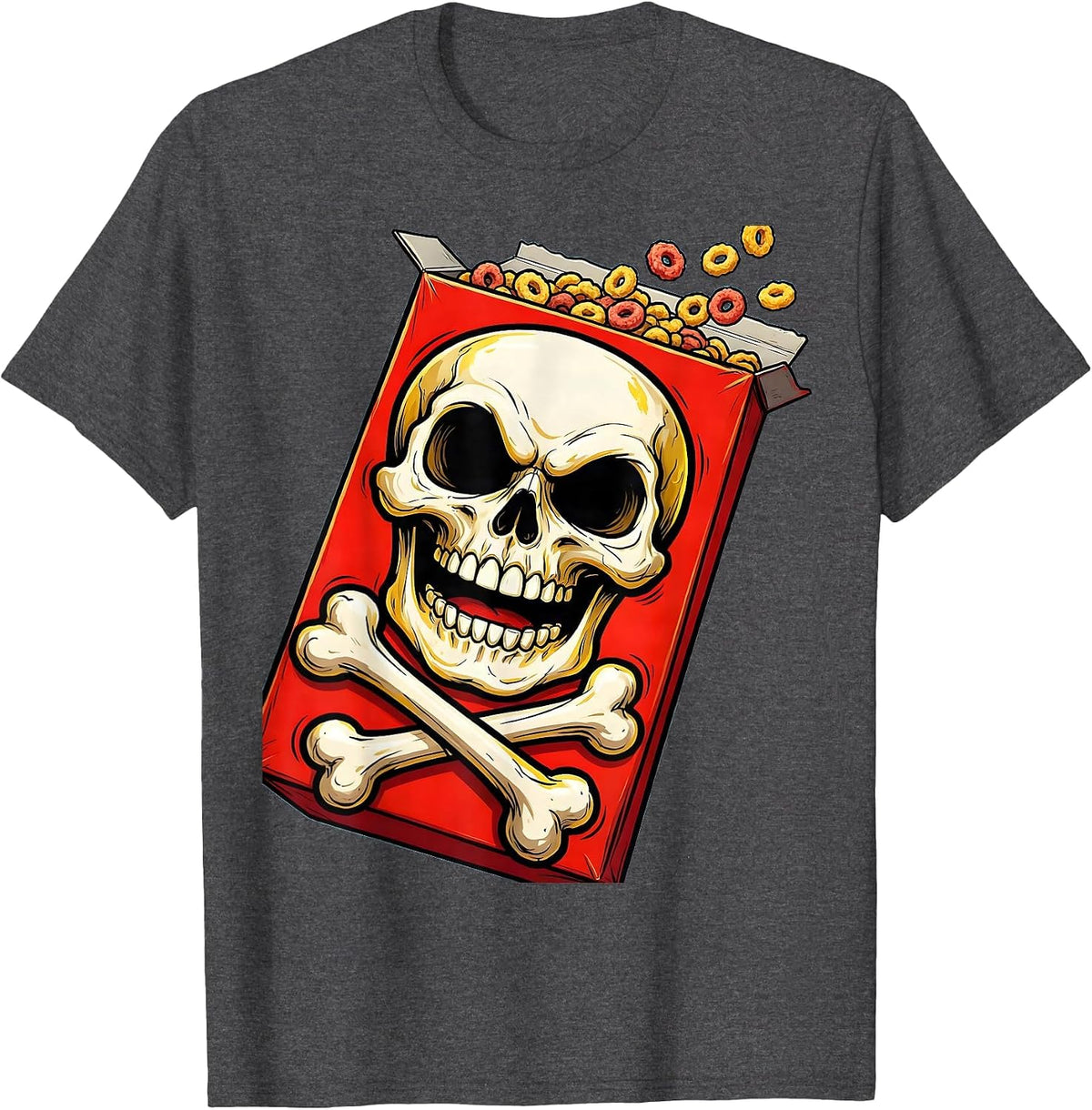 Cereal Killer Skull and Crossbones Graphic T-Shirt - Dark Heather Grey
