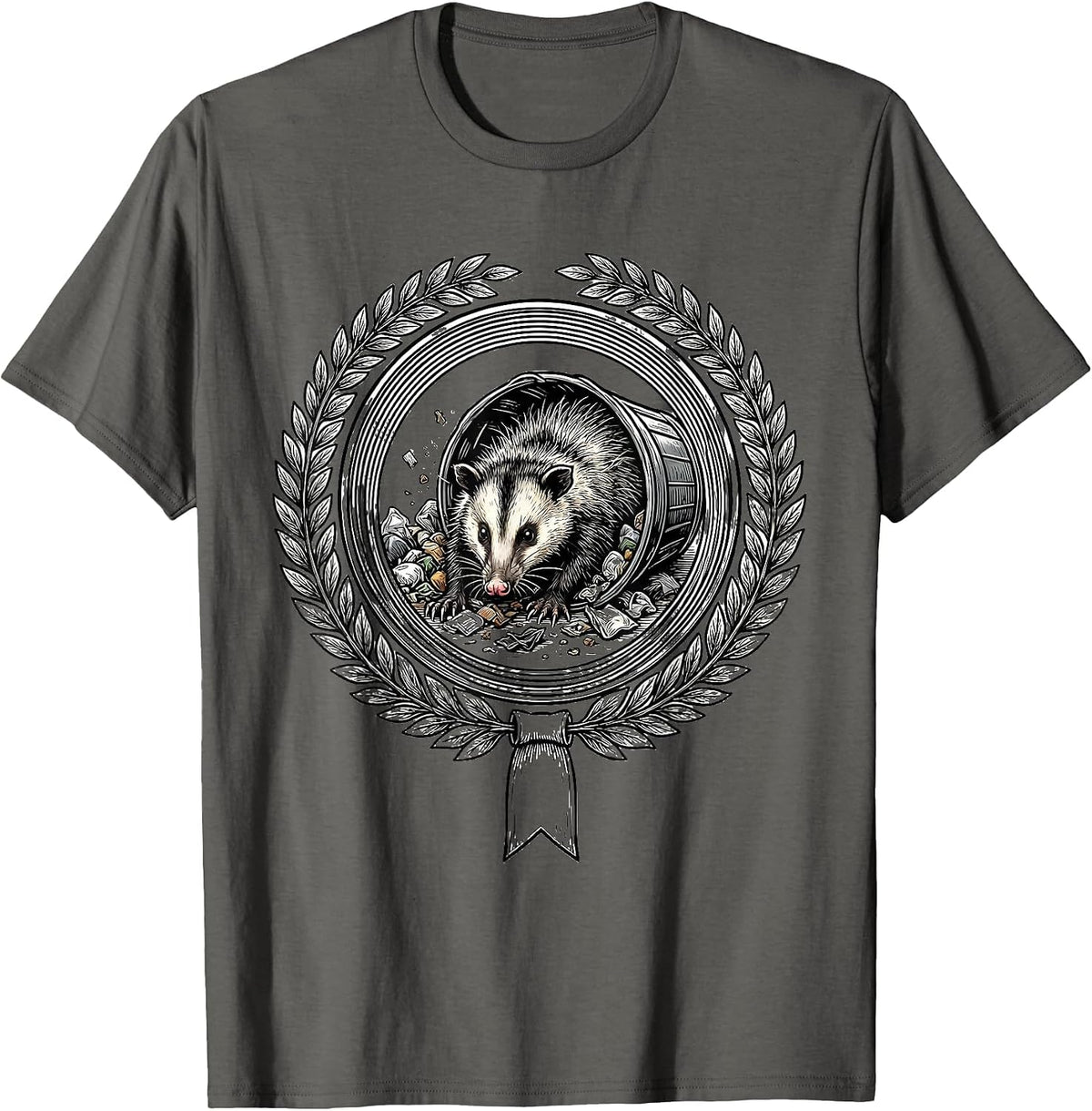 Men's Scruffy Opossum Trash Rummage Funny Animal Humor T-Shirt - Asphalt Grey