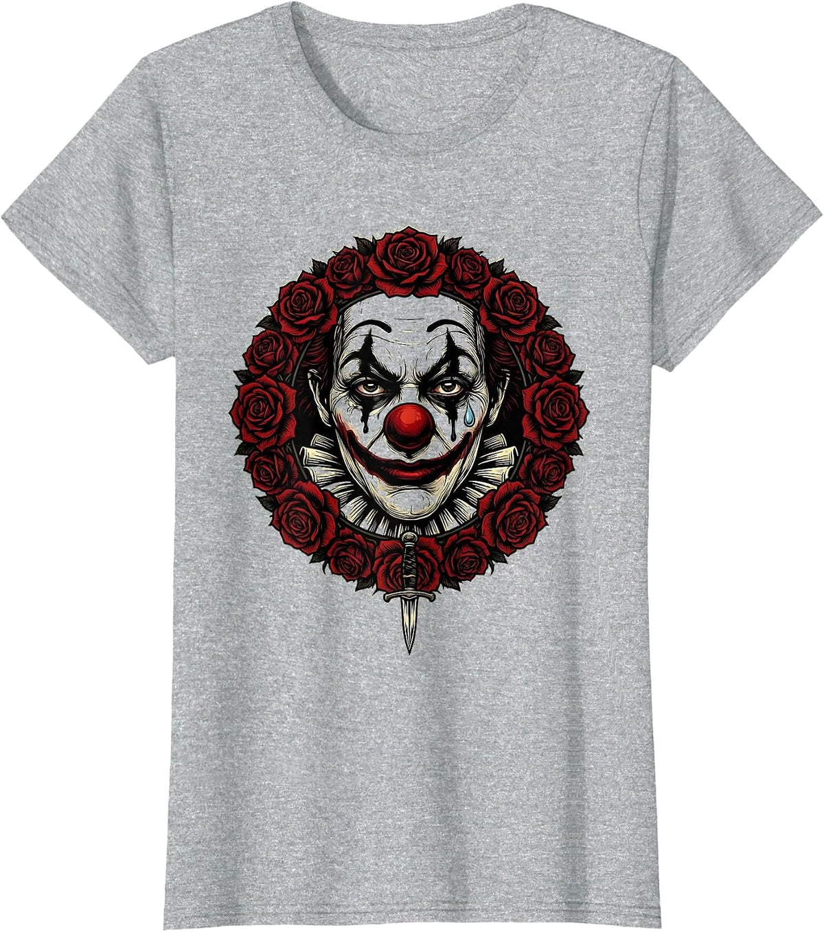 Sad Clown Smeared Makeup Emo Gothic Art T-Shirt - Heather Grey