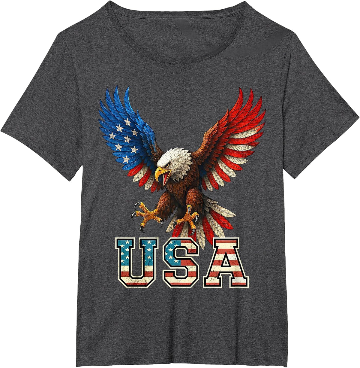 Bald Eagle USA 4th of July American Flag Patriotic T-Shirt - Dark Heather Grey