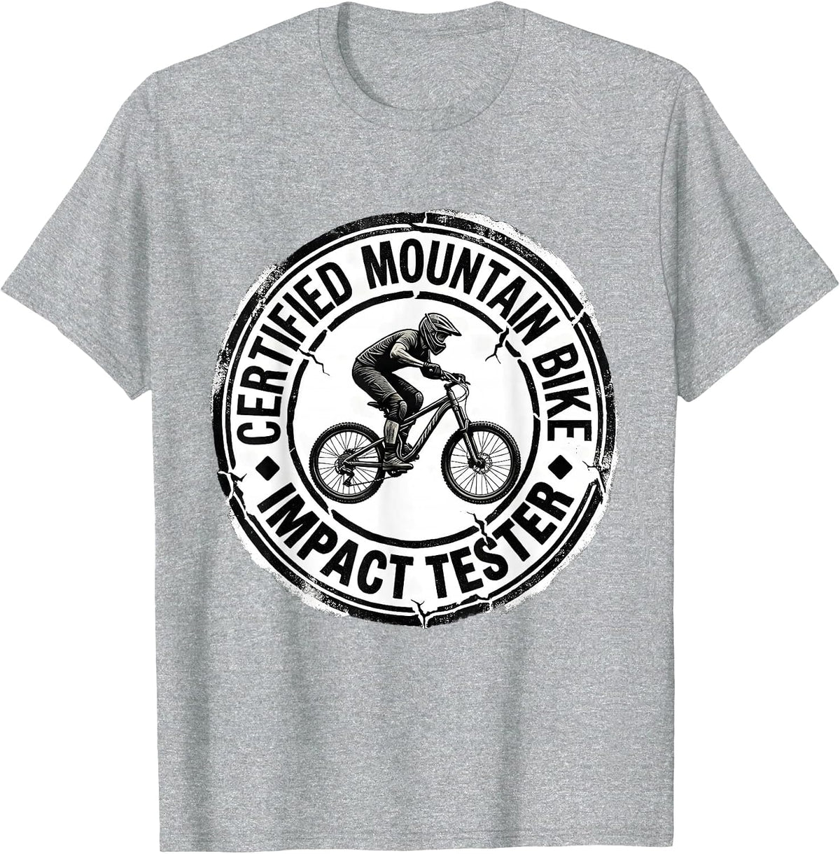 Men's Certified Mountain Bike Impact Tester Rubber Stamp Crash T-Shirt - Heather Grey