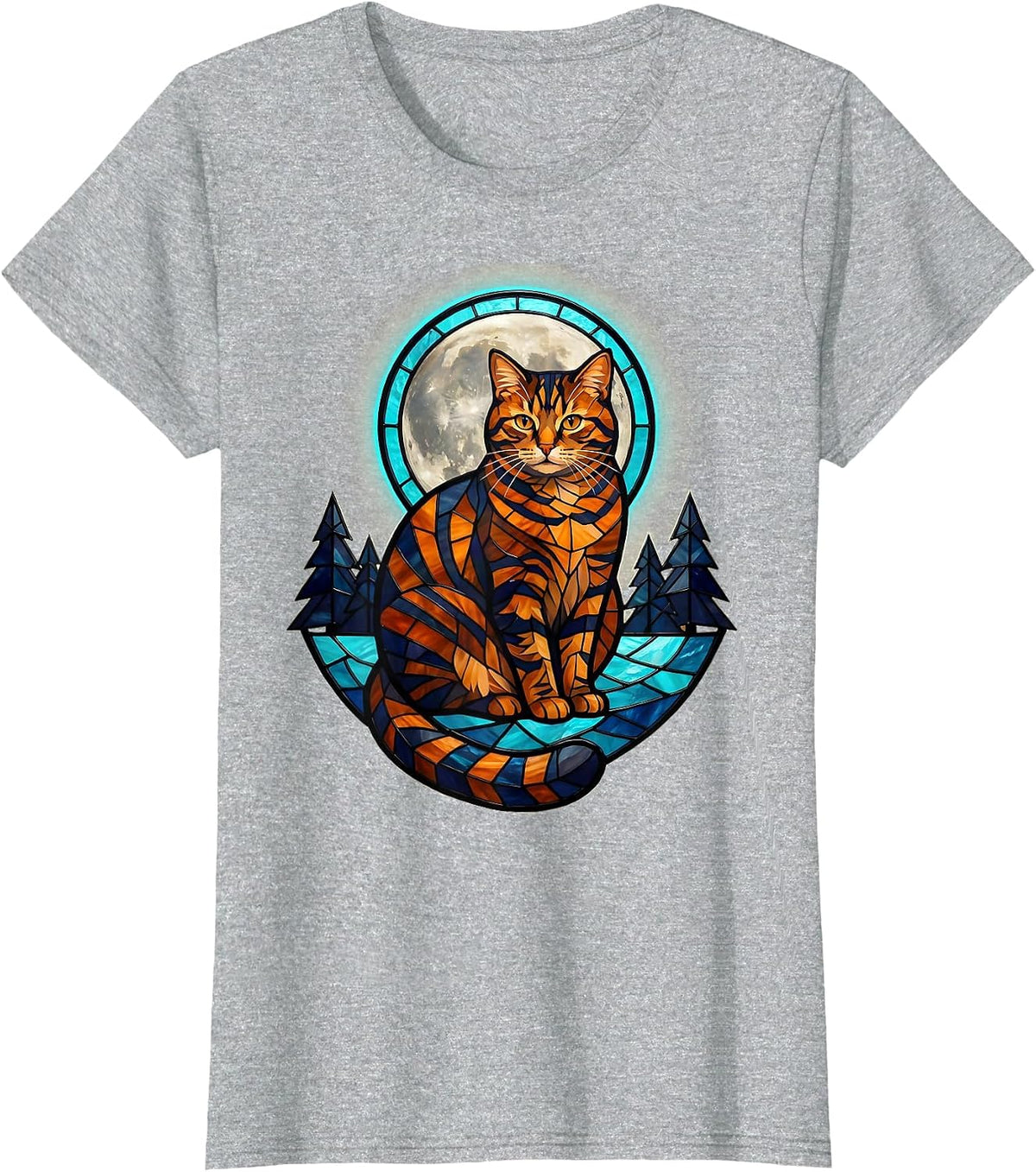 Orange Tabby Cat Howling at Moon 90's Retro T-Shirt - Heather Grey