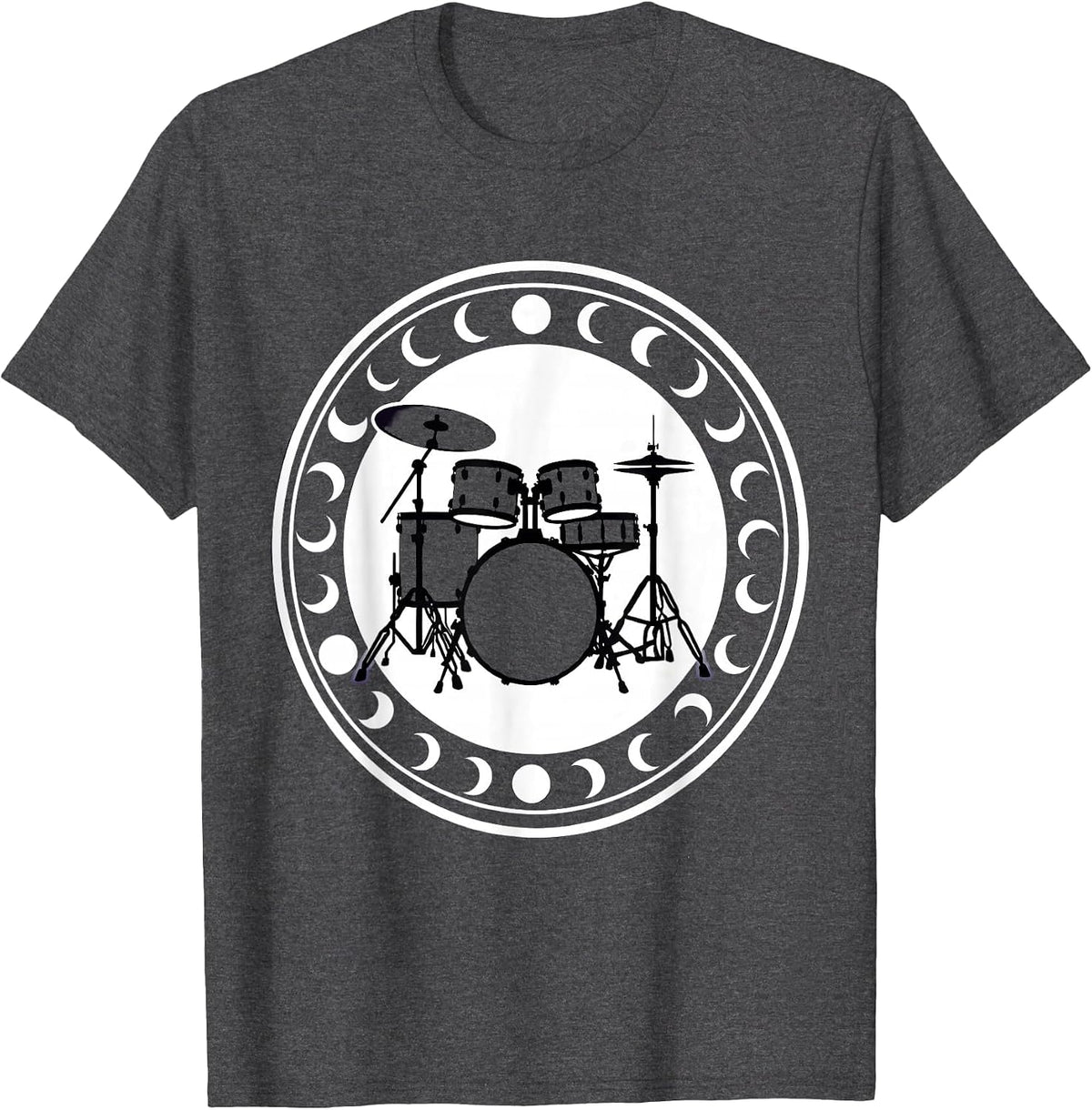 Drum Kit Crescent Moon Celestial Musician Design T-Shirt - Dark Heather Grey