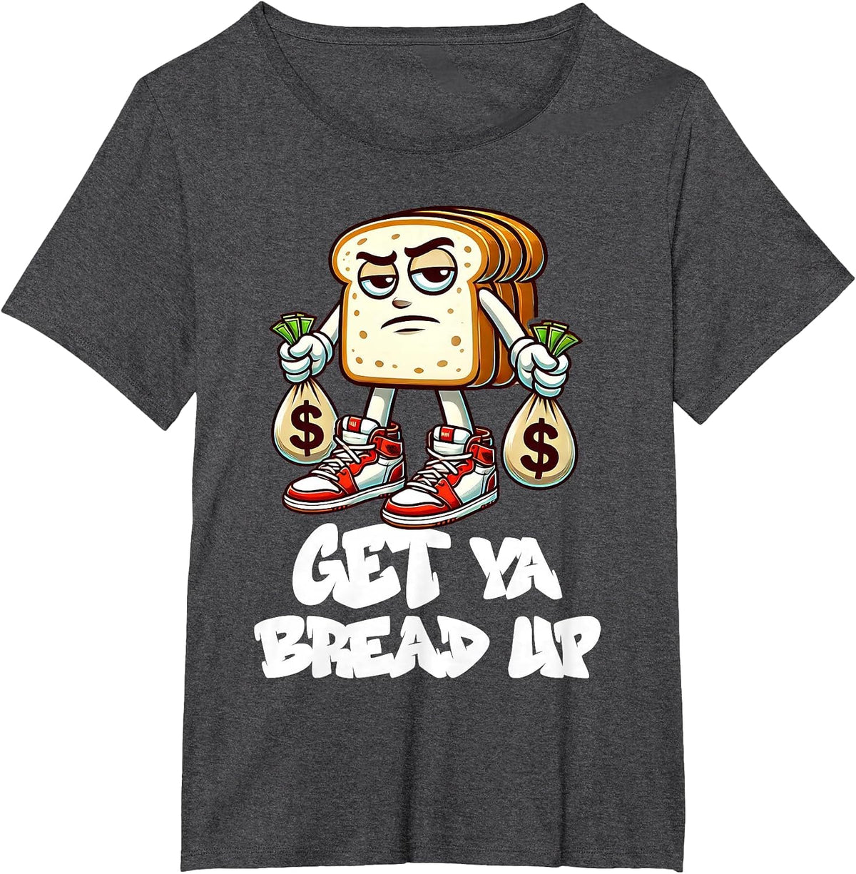 Hip Hop Get Ya Bread Up Urban Streetwear Money Bags Hustle T-Shirt - Dark Heather Grey