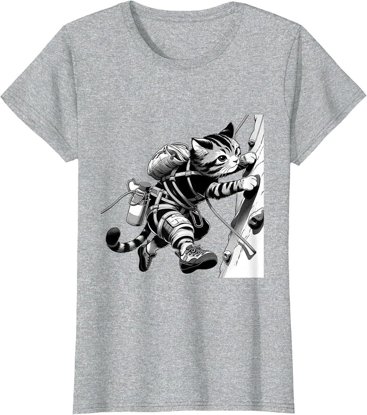 Adventure Cat Rock Climber - Cool Anime Style Climbing T-Shirt - Heather Grey
