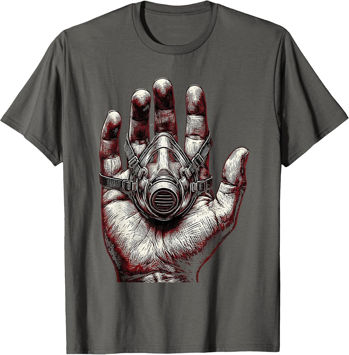 EMT Oxygen Mask Open Hand Graphic Design T-Shirt - Asphalt Grey
