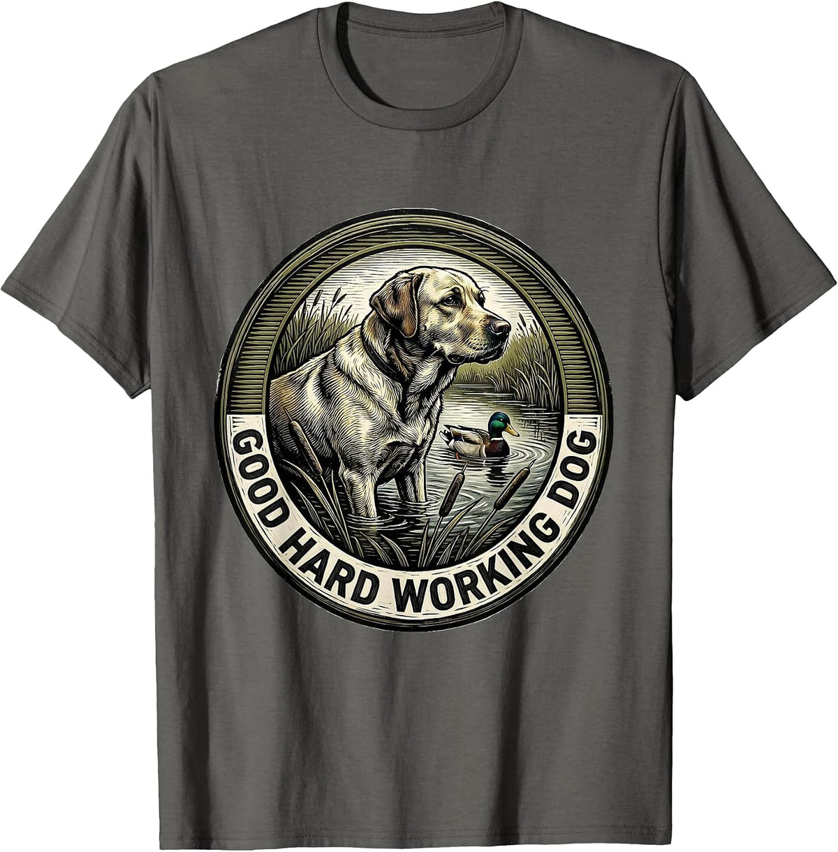 Men's Good Hard Working Dog Vintage Labrador Duck Hunting Marsh T-Shirt - Asphalt Grey