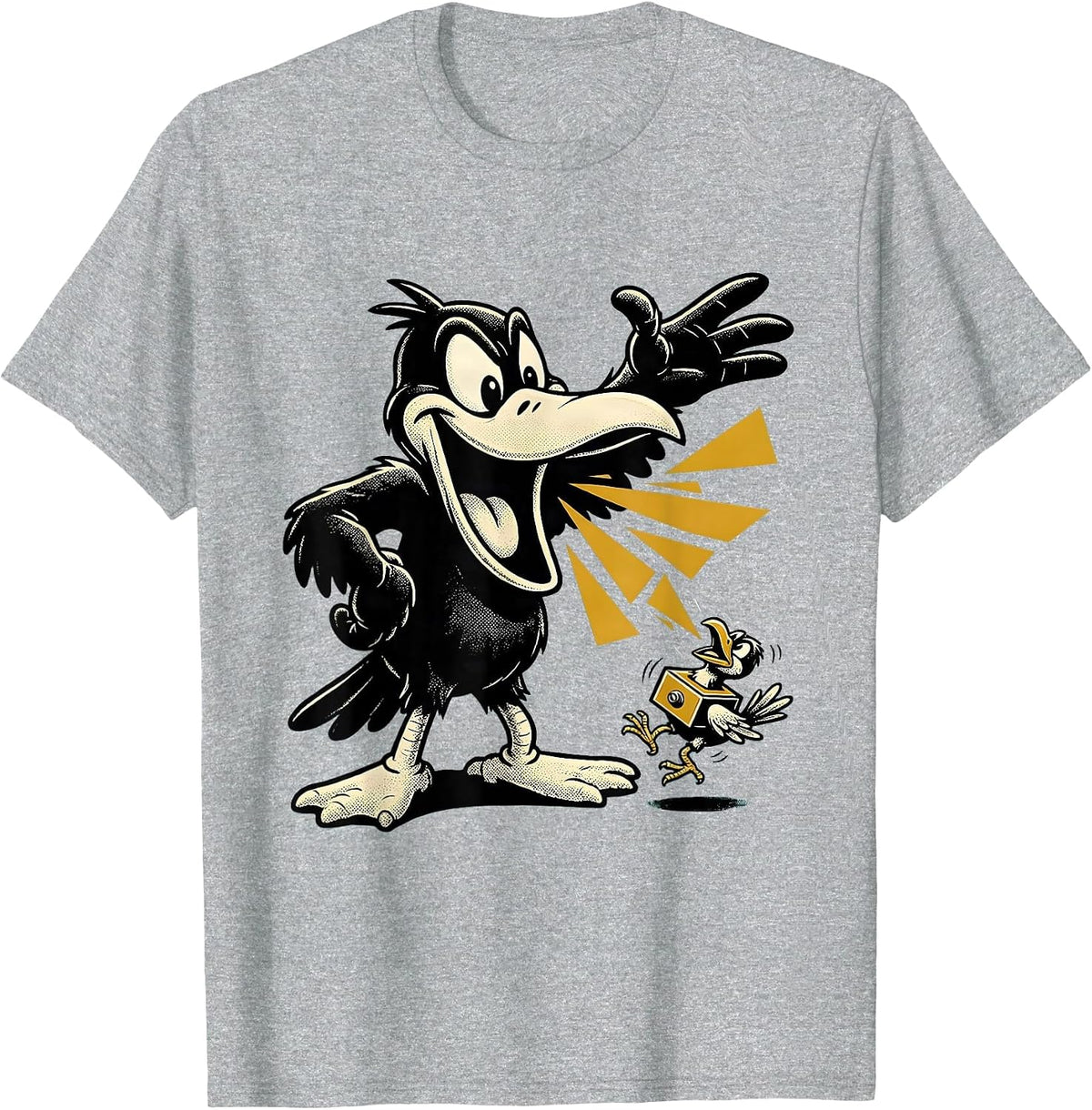 Men's Retro Cartoon Crow Bird Lover Dark Humor T-Shirt - Heather Grey