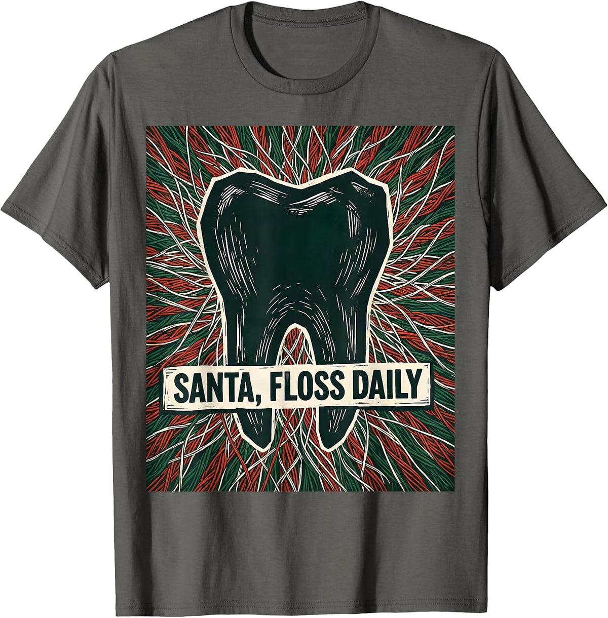 Men's Santa, Floss Daily Funny Dentist Christmas Dental Hygienist T-Shirt - Asphalt Grey