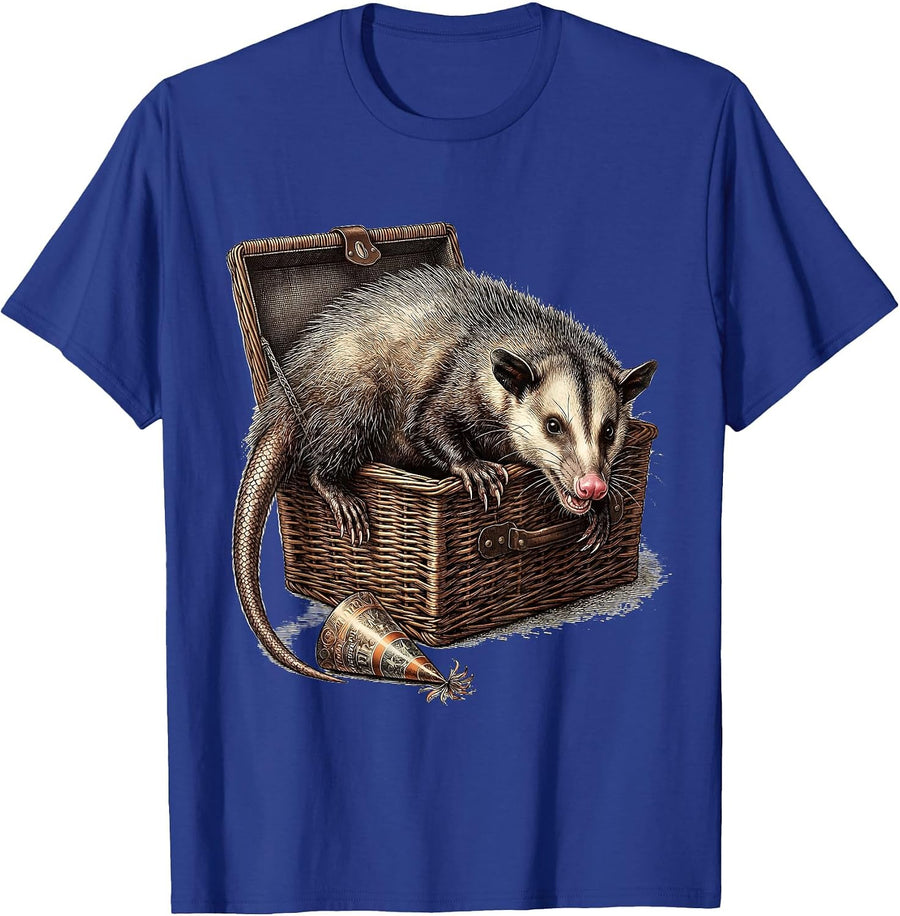 Opossum Picnic Basket Deadpan Animal Meme Humor T-Shirt - Royal Blue