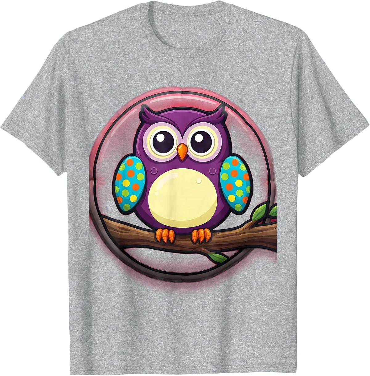 Men's Polka Dot Owl on Branch Kids Graphic Tee T-Shirt - Heather Grey