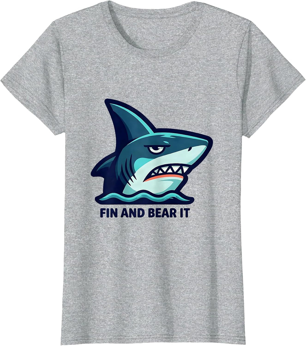Women's Fin And Bear It Funny Shark Lover Ocean Wildlife Humor T-Shirt - Heather Grey