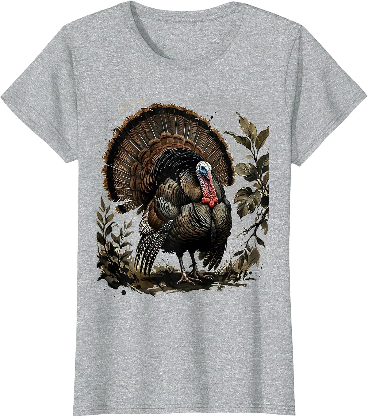 Wild Turkey Camo Foliage Hunting Illustration T-Shirt - Heather Grey