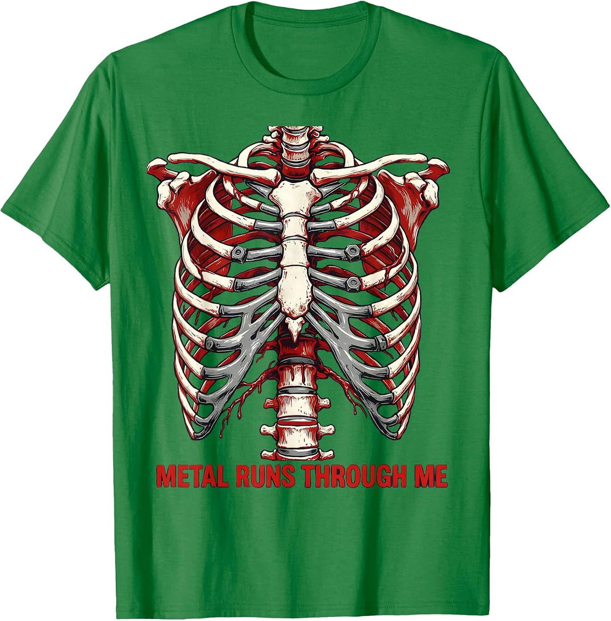 Men's Metal Runs Through Me Bold Band Music Design T-Shirt - Kelly Green