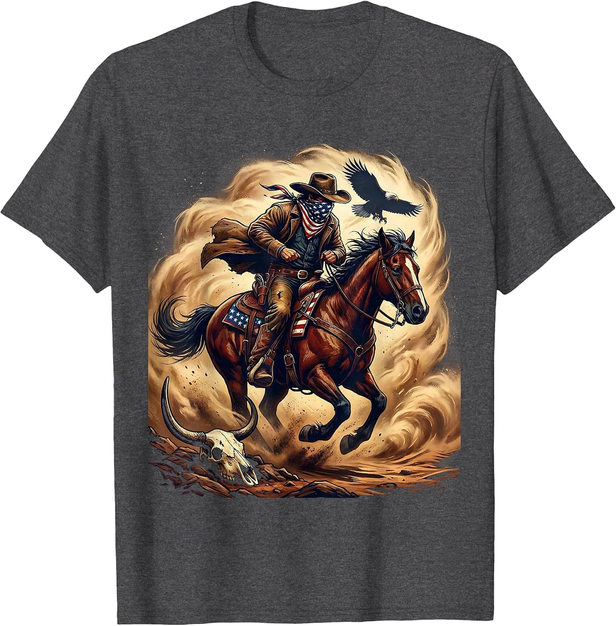 Cowboy Riding Through Sandstorm Graphic Tee T-Shirt - Dark Heather Grey