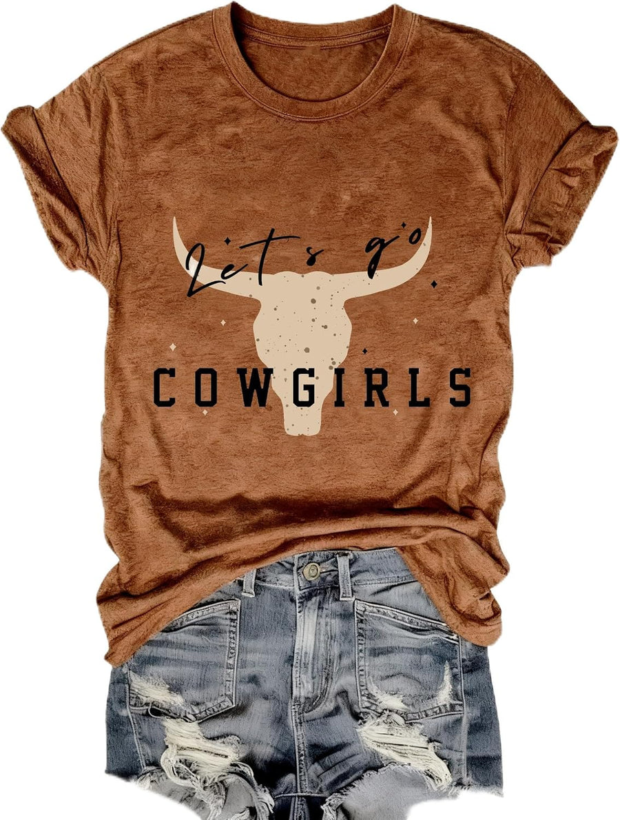 Cowgirl Shirts for Women Western Cowboy Graphic T Shirt Country Concert Tee Tops Boho Aztec Rodeo Outfit - Brown