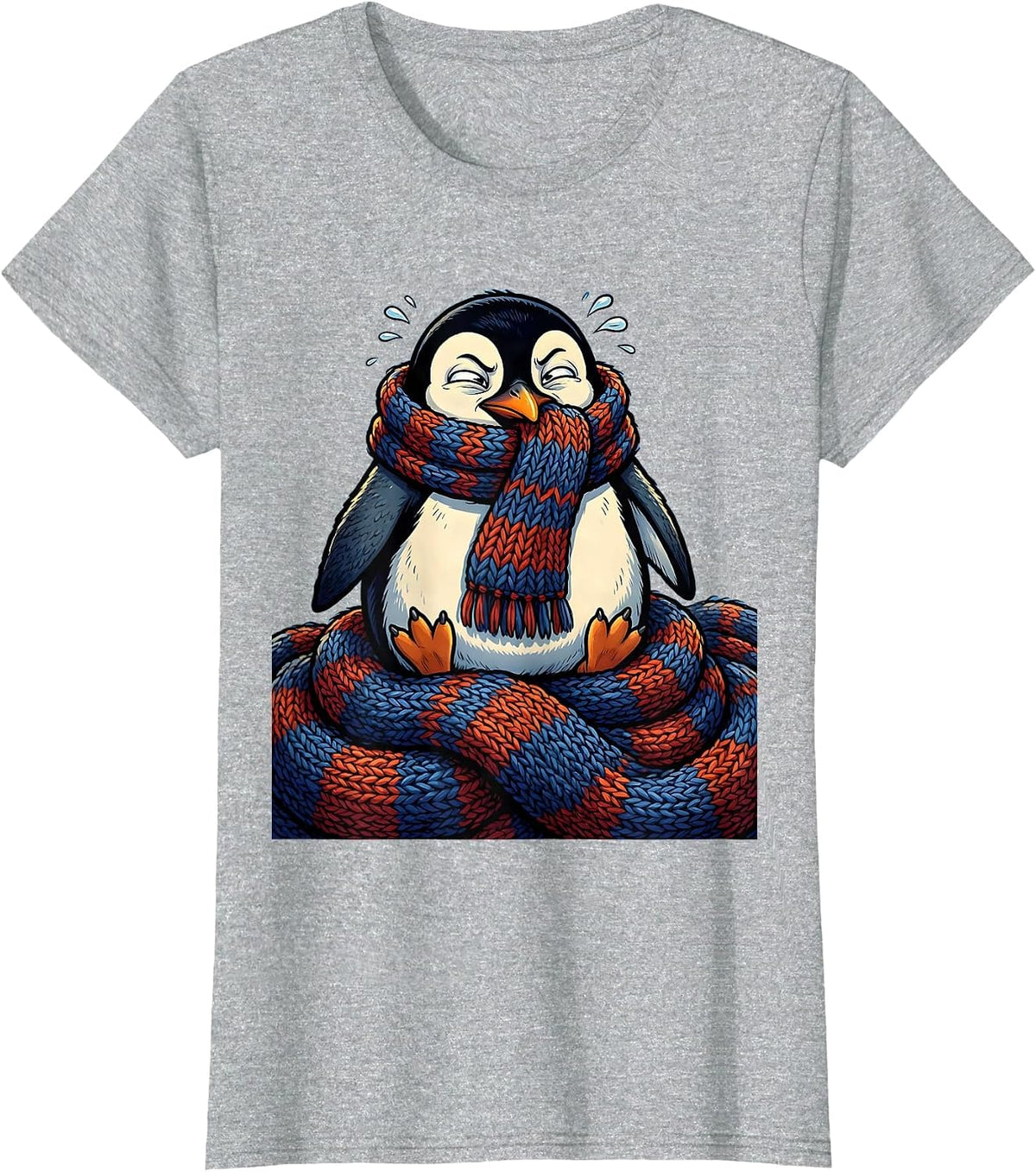 Cozy Penguin Bundled Up in Oversized Scarf T-Shirt - Heather Grey