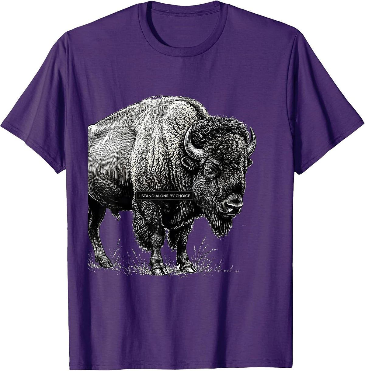 I Stand Alone By Choice Vintage Bison Lover American Buffalo T-Shirt - Purple