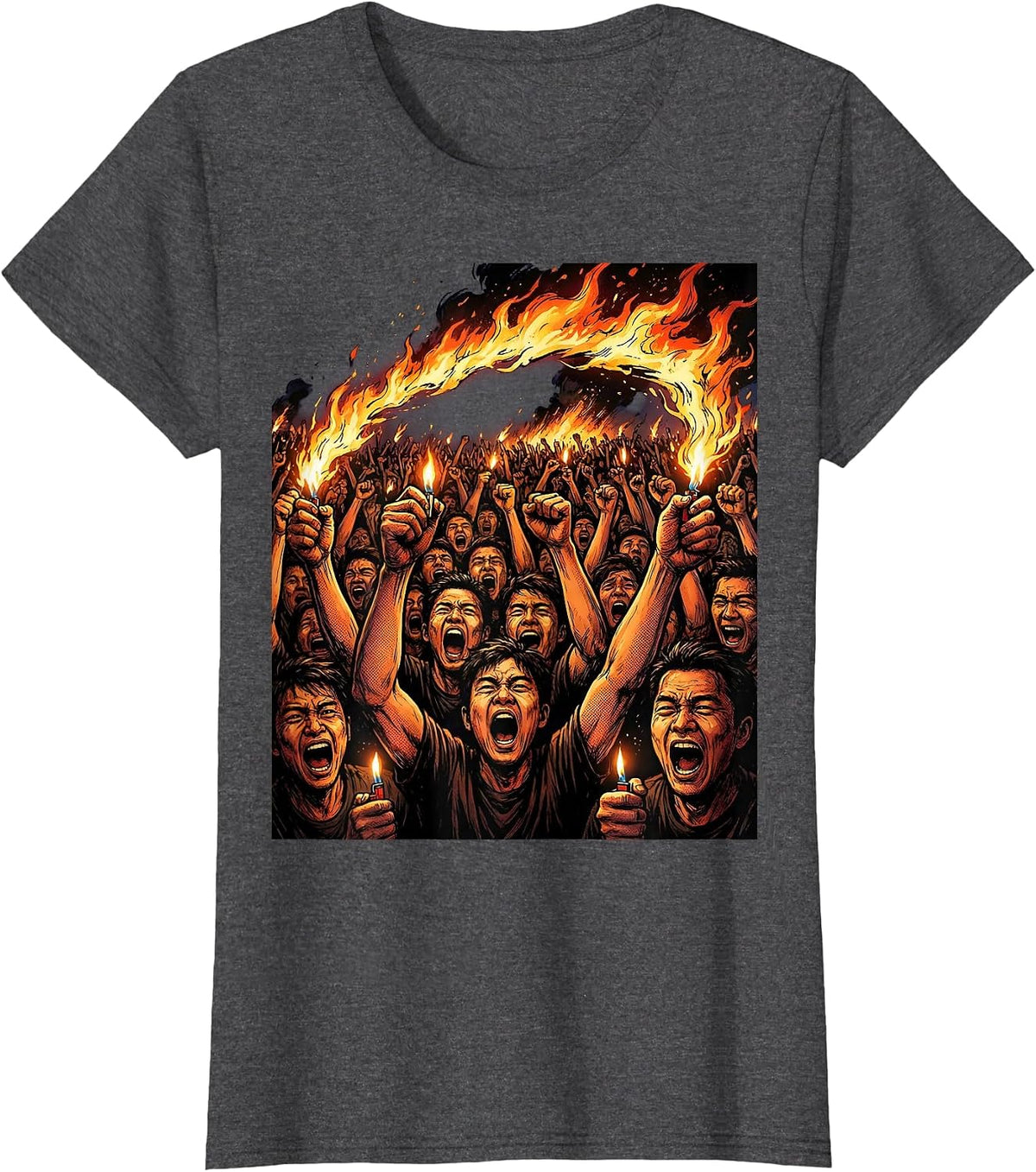 Women's 80s Rock Concert Crowd Lighters Raised in Darkness T-Shirt - Dark Heather Grey
