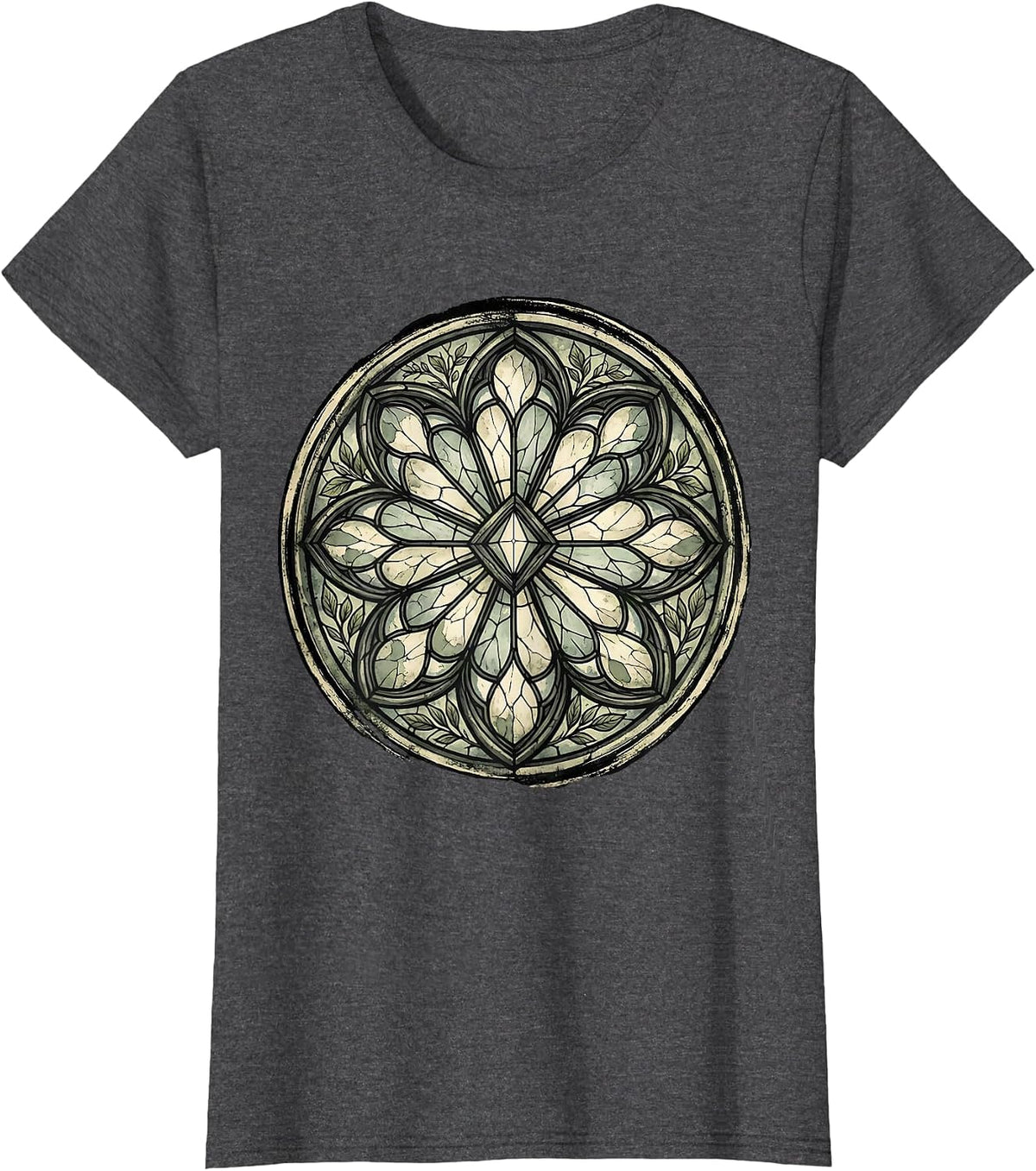 Women's Stained Glass Window Colorful Light Rays Design T-Shirt - Dark Heather Grey